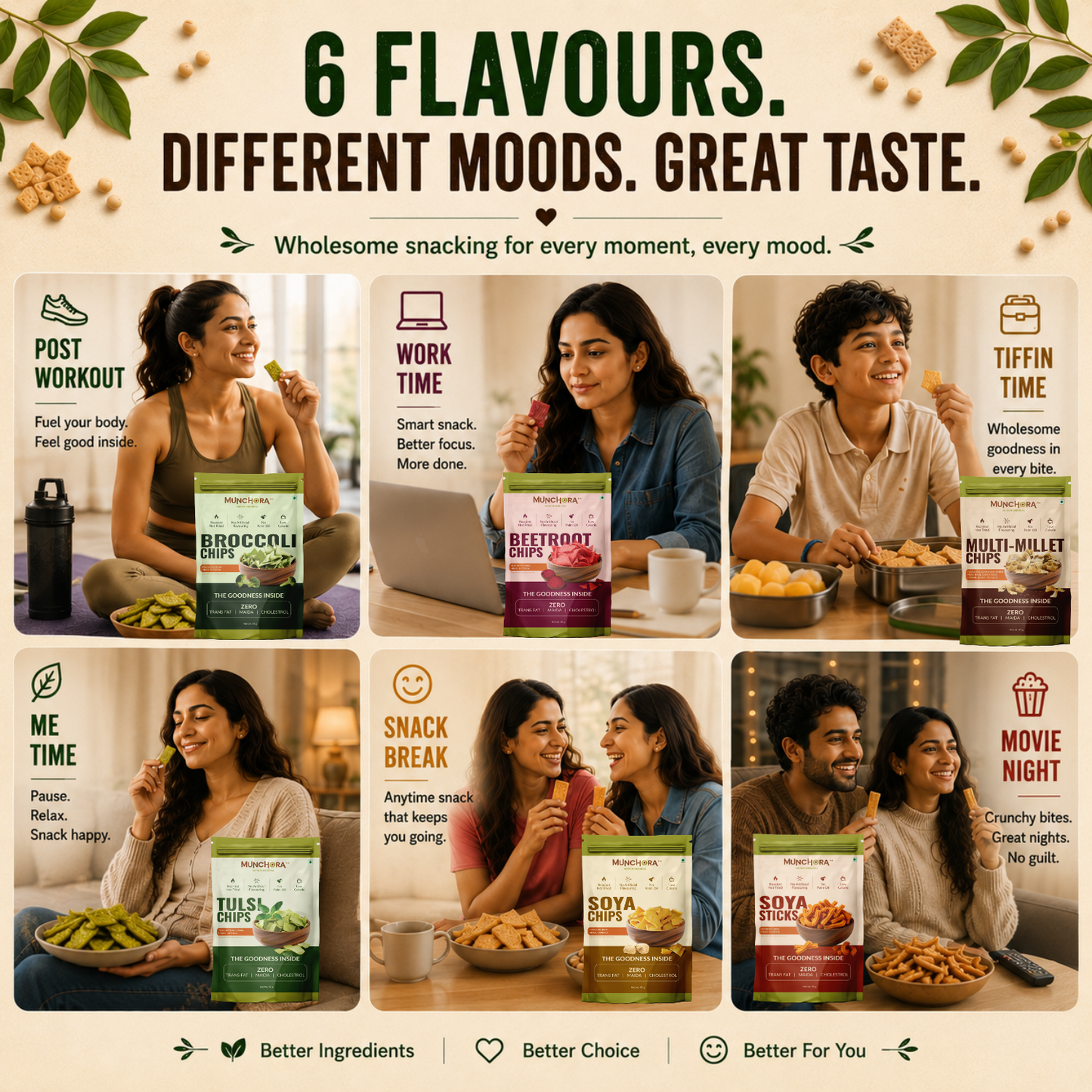 Munchora Non-Fried Chips Combo Pack (6 Flavours)